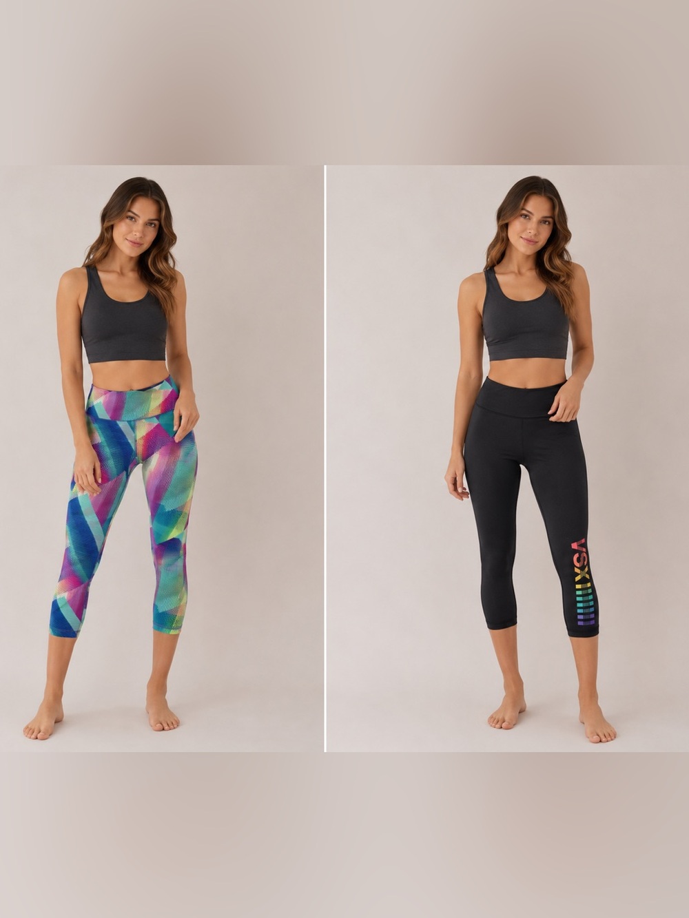 Victoria’s Secret Leggings Size Small Set of two Crop Capri Black &multicolored